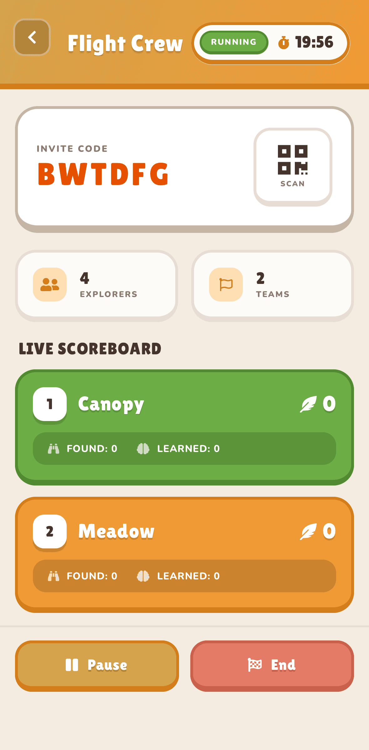 Instructor live scoreboard with invite code
